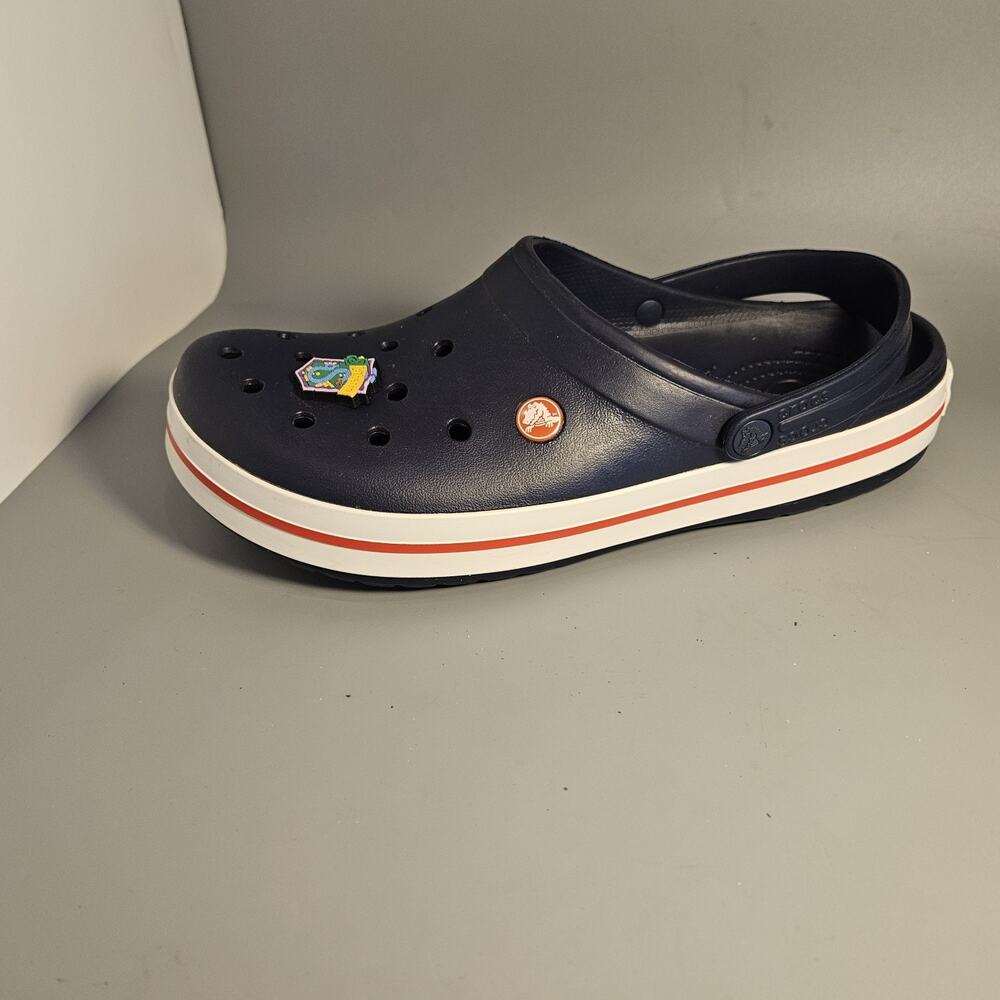 Crocs Crocband Mens 12 Navy Blue Red Stripe Retro, EUC, COMFORT